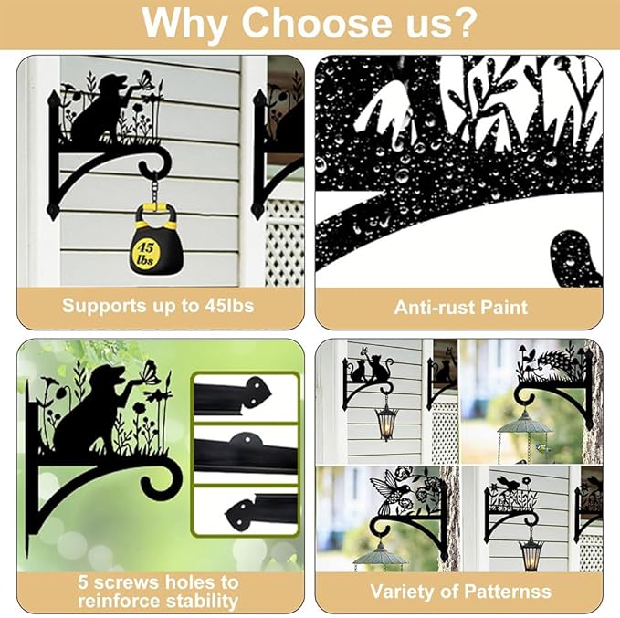 peacoblue Iron Plant Hangers Hooks for Outdoor Indoor Hanging Plants Flower Fern Pots Lantern Bird Feeder,12"x16" Weather Resistant Metal Wall Holder for Porch Garden Farmhouse(Tree of Life)