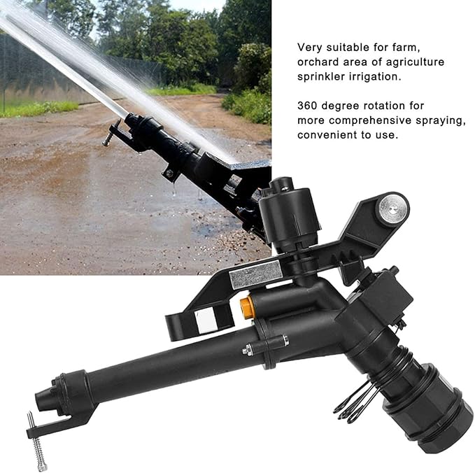 Rocking Arm Sprinkler, 1.5in to 1in DN25 Female Thread Adjustable 360 Degree Rotating Rocking Arm Impact Mini Sprinkler with Nozzle Set