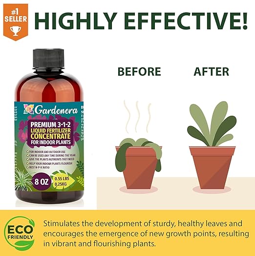 Premium Liquid PHALAENOPSIS Orchid Plant Fertilizer - 3-1-2 Concentrate for Indoor Plants and Flowers by Gardenera | Organic Plant Food for Pothos Plants - 8oz