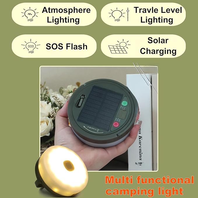 Solar Camping String Lights, 4 in 1 Remote Control Light, Outdoor Lantern Retractable Light 10 Lighting Modes, Solar Powered and USB Charging, Portable Multicolor&Warm White for Decorations