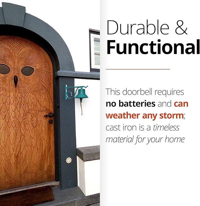 NACH Rustic Cast Iron Doorbell, Small Door Bells for Homes, Dinner Bell, Small Bell, Kitchen Door Bell, Turquoise Door Bell, 8.5x5x6.5 Inches, JS-90-091AT