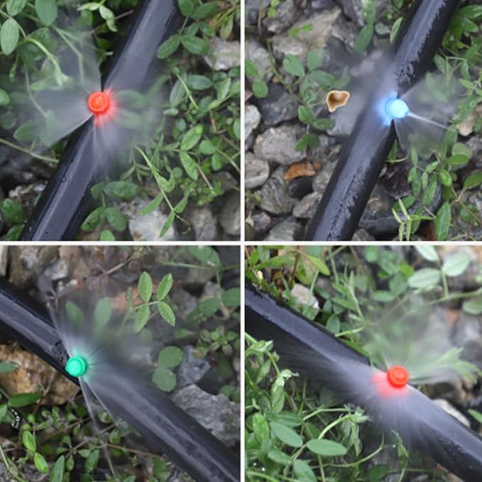 MroMax Micro Sprayer Fan Jet, 360 Degree Plastic Refraction Atomized Dripper Hydroponic Garden Irrigation, Red 50Pcs