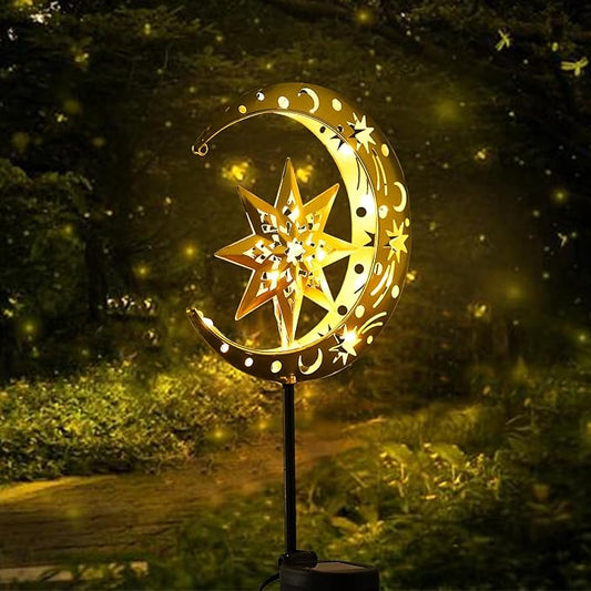 Charming Garden Decor- Solar Lights for Unique Yard Decorations Outdoor, Featuring Moon and Star Design with LED Illumination, Perfect for Enhancing Your Garden's Nighttime Ambiance
