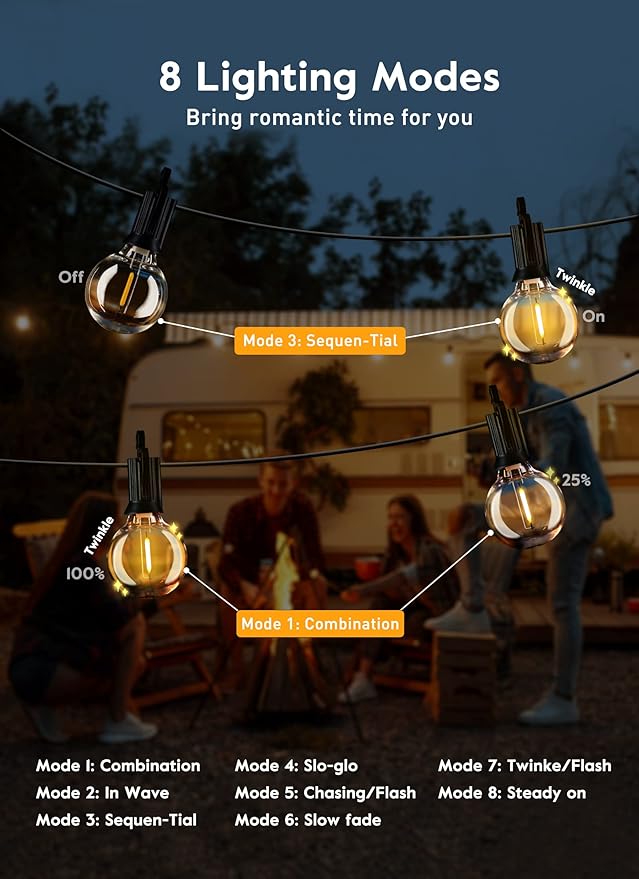 Outdoor String Lights with Remote - 58 Ft Globe Patio Lights, 4 Lighting Modes, 25 LED G40 Bulbs Waterproof Connectable Commercial Hanging Lights for Backyard Party