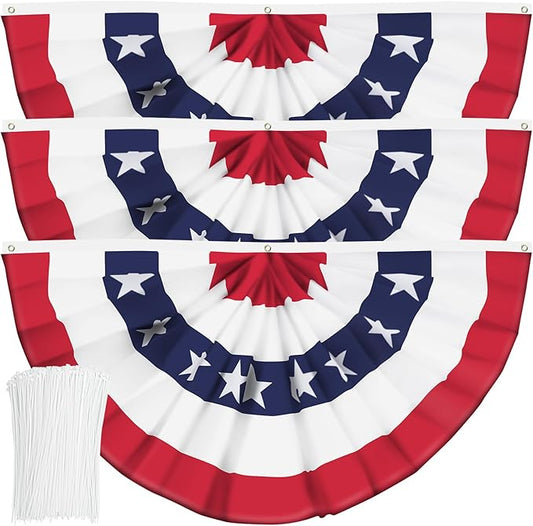 USA Pleated Fan Flag American US Bunting Flag Patriotic Half Fan Banner Flag with Canvas Header and Brass Grommets for 4th of July Memorial Day Indoor Outdoor Decoration (3, 3x6 Feet)