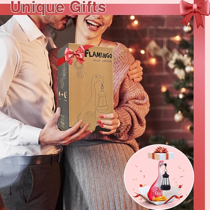 Goodeco Flamingo Statue with Solar Lantern - Artistic Pink Flamingo Decor for Outdoor Garden & Home, Flamingo Gifts for Women - Flamingo Lamp with Solar Lights Outdoor