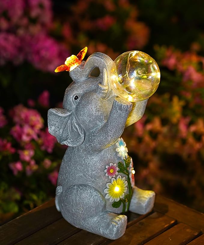 Nacome Solar Elephant Outdoor Statues for Garden: Outside Decor with Blow Bubbles Ball Lights Clearance for Yard Art Lawn Ornaments Porch Patio Balcony Home - Birthday Gifts for Grandma Mom Women