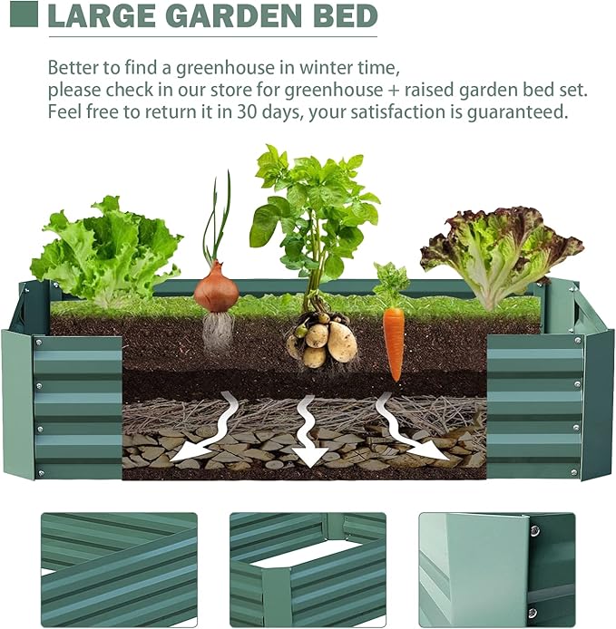 Aoodor 4 x 3 x 3 ft Raised Metal Garden Bed, Mini Greenhouse Kit with 2 Roll-up Zipper Doors for Vegetables, Herbs, and Flowers