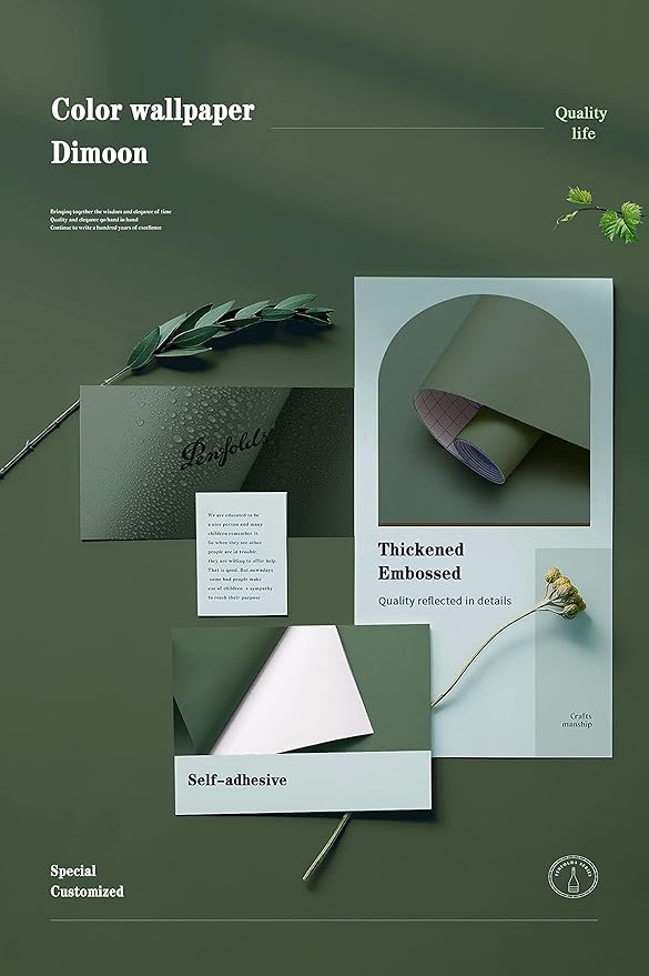 Dimoon 236''x17.7'' Green Peel and Stick Wallpaper Contact Paper Modern Self Adhesive Wall Paper Removable Renter Friendly Textured Solid Color Shelf Cabinet Vinyl Roll (236''x17.7'',Dark Green)