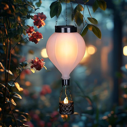 Hanging Solar Lantern Outdoor Garden Decor Hot Air Balloon Lantern with Flickering Flame Gifts for Women Grandma Mom Outdoor Hanging Light Solar Decorative Lamp for Garden Patio Yard and Home