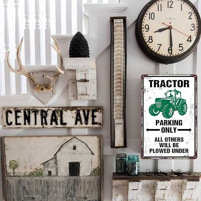 Tractor Tin Signs Antique Tractor Wall Decor Outdoor Tractor Crossing Signs Metal Tractor Parking Only All Others Will Be Plowed Under Sign Tractor Crossing Road Sign Green Tractor Gifts For Men