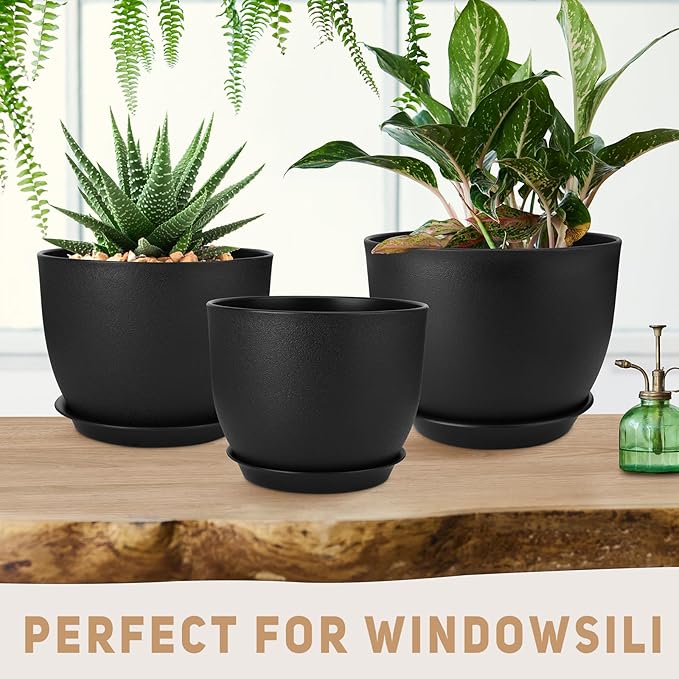 Plant Pots 12/10/9 inch Set of 3, Flower Pots with Multi Mesh Drainage Holes, Large Planters for Indoor Outdoor Garden Plants and Flowers. (Black)