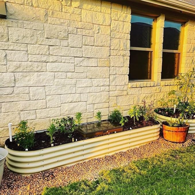 Vego garden Raised Garden Bed Kit, 17" Tall 10 in 1 Modular Metal Planter Box for Vegetables, Flowers, Herbs, Pearl White