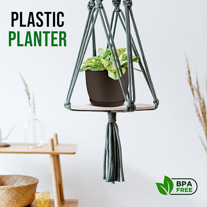 Planter Pots with Drainage Holes - Lightweight, Durable & Space-Saving Pots for Indoor and Outdoor - Versatile Functionality, Simple Modern Design, Set of 20 Plastic Planter Pots - Brown