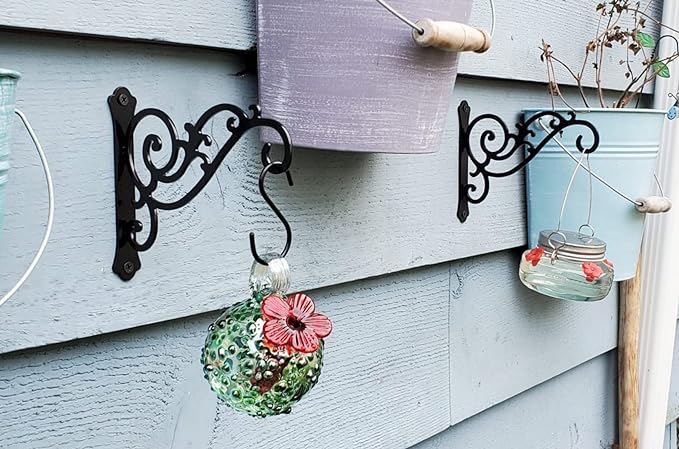 2 Pieces 6-Inch Outdoor Indoor Small Decorative Iron Wall Hooks for Hanging Lanterns Solar Lights Hummingbird Feeders Wind Chimes Hangers, Black