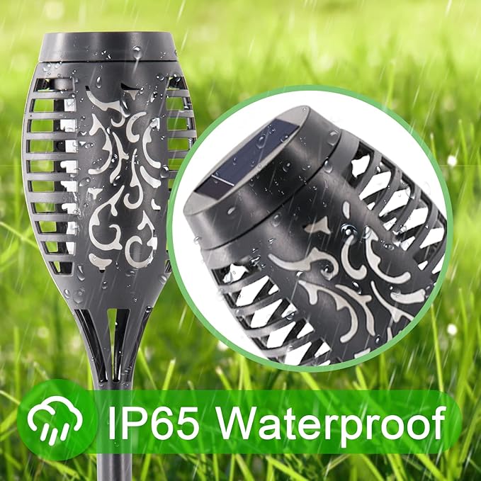 Halloween Decorations Outdoor, 12 Pack Purple Solar Lights Outdoor Waterproof 12 LED Mini Tiki Torch Lights with Flickering Flame for Outside Landscape Garden Pathway Dusk to Dawn Auto On/Off