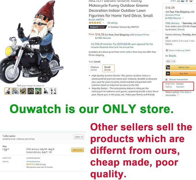 Garden Gnome Riding Motorcycle Funny Outdoor Gnome Decoration Indoor Outdoor Lawn Figurines for Home Yard Décor, Small