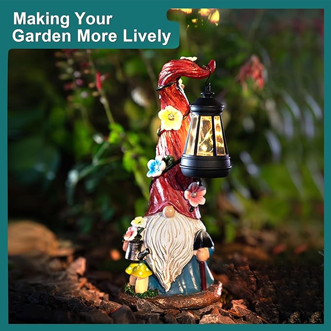 Solar Gnome Garden Statue Lights Gnome Figurine with Solar Lantern, Outdoor Garden Succulent Waterproof Ornaments Decorations for Yard, Lawn, Patio – Ideal Gift for Women, Mom, Grandma, Etc.