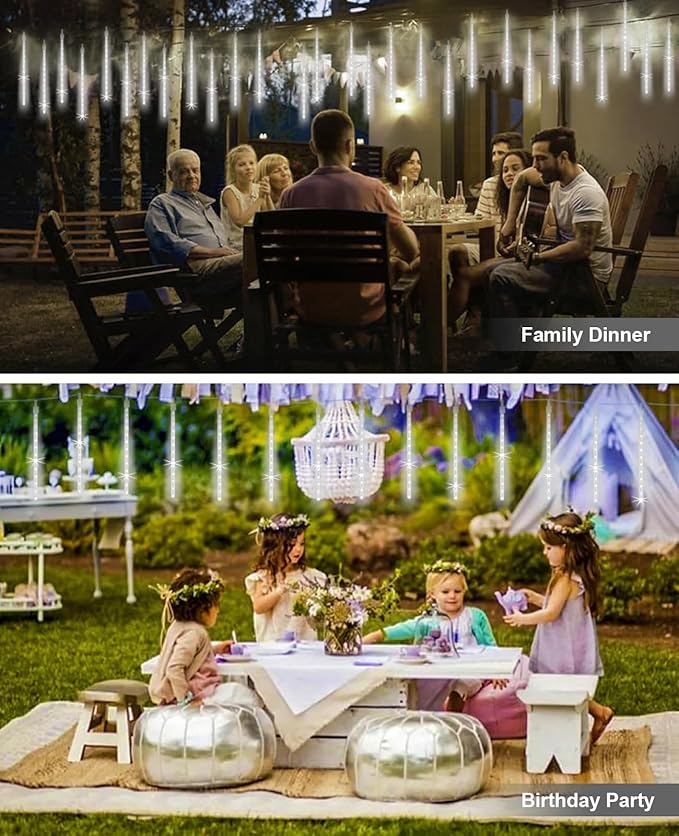 solar meteor shower lights outdoor, White