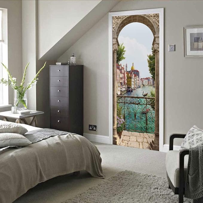 3D Door Stickers Murals - Landscape - Peel and Stick - Waterproof & Washable - Matt Finish - White - 31.5" x 78.7" - 2 PARTS