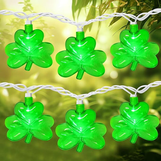 8.5FT Clear Green Shamrock Lights, St Patricks String Lights Outdoor Waterproof with 10 LED Light for rish Shamrock St Patrick's Day Party Indoor Home Garden Decorations