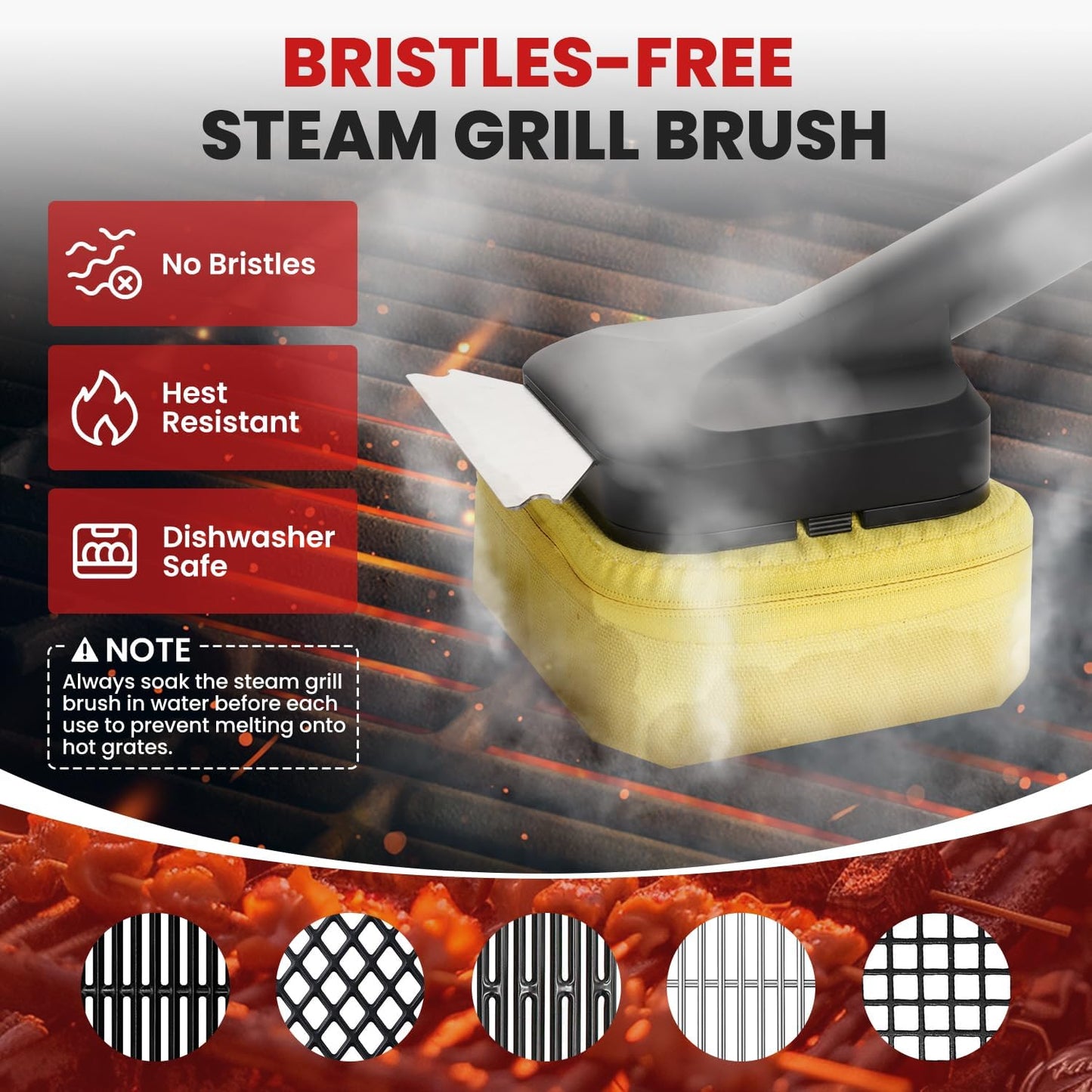 3 in 1 Grill Brush Bristle Free with Scraper, Coinicxcel Steam Brush & Stainless Steel Helix Brush Replaceable Head for Outdoor Grill Accessories, Safe BBQ Cleaning Brush Kit for Most Type of Grate