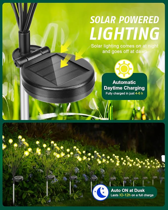 Solar Garden Lights 2024 Upgraded 40 LED Firefly Lights Solar Outdoor Sway by Wind for Patio Pathway Decoration 2+8 Warm White (Bees 4 Pack)…