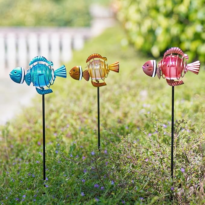 Garden Solar Lights,21.3''H 3Pack Clownfish Outdoor Figurine Lights,Waterproof Garden Decor with Led Lights, Decorative Garden Stake for,Yard,Patio,Lawn