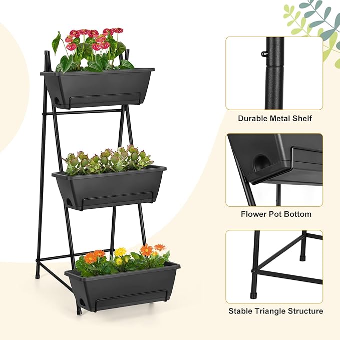 Vertical Garden Planter 3 Tier Raised Garden Bed Freestanding Elevated Raised Planter Boxes Outdoor Herb Planter Stand with Removable Tray on Patio Balcony Porch Grey