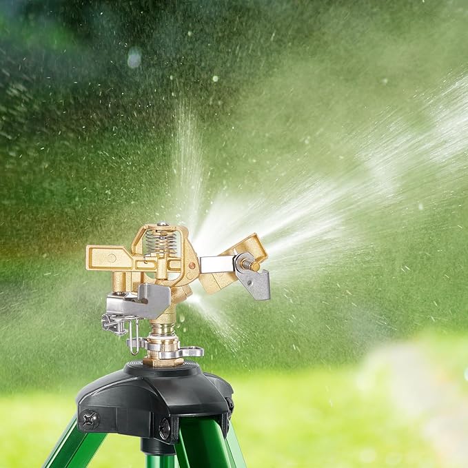 1/2 Inch Brass Sprinklers Head,Heavy Duty Water Sprinkler for Yard with 360 Degree Large Area Coverage Irrigation, Adjustable Impact Sprinklers Head Nozzle for Grass Patio Garden Irrigation