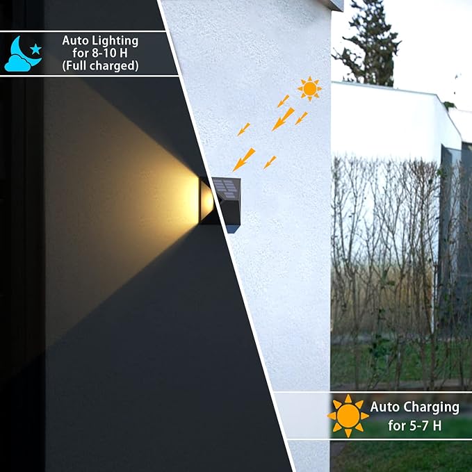 Upgrades LED Solar Fence Light, IP68 Waterproof Warm White and Color Glow with Remote Control Deck Light, Solar Outdoor Decoration Lights for Wall, Step, Yard, Garden, Christmas, Party(4 Pack)