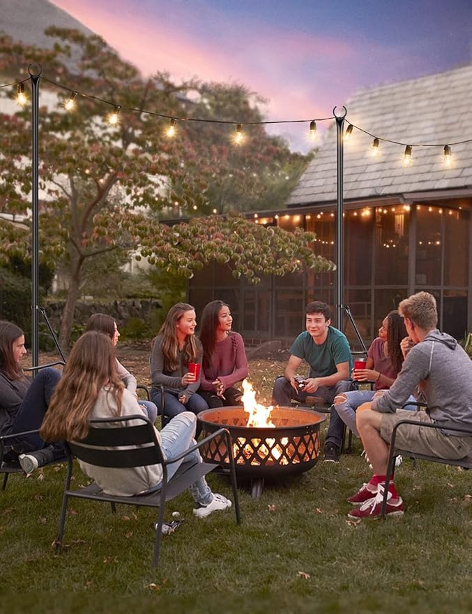 LOPANNY String Light Poles - 2 Pack 9.8FT Ft Light Poles for Outside String Lights,Outdoor Light Poles with Fork,Metal Poles Stand for Patio Deck Backyard