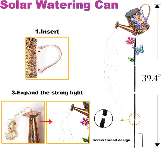 Solar Watering Can with Lights Outdoor Garden,Waterproof Garden Stake Lights Decoration for Yard Lawn Patio Pathway Front Porch Landscape Gardening Gifts for Mom Grandma Women Birthday Gift