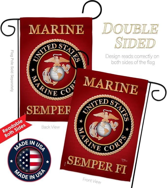 US Marine Corps Garden Flag Decor USMC Semper Fi Armed Forces Official United State Decorations Yard Military Memorabilia Banner Remembrance Wall Tapestry Retire Veteran Memorial Day Gifts Made In USA