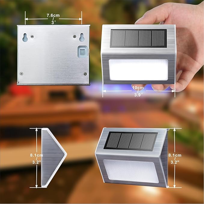 XLUX Solar Powered Lights for Deck Steps Stairs Fences Pathway Path, LED lamp, Outdoor Waterproof, White Light 6 Pack