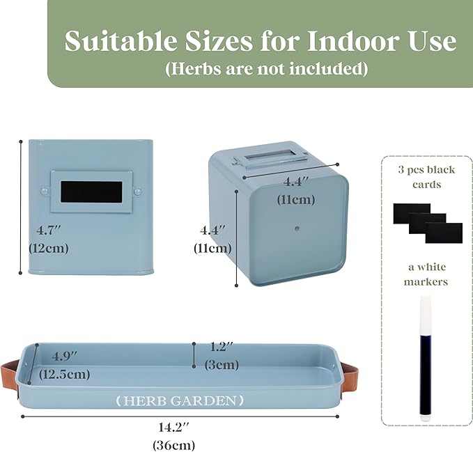 PERFNIQUE Indoor Herb Garden, Herb Garden Planter Set with Tray, Farmhouse Indoor Plant Pots, Windowsill Herb Garden with Drainage(Planter only) for Indoor/Outdoor, Window Pots(Sky Blue)
