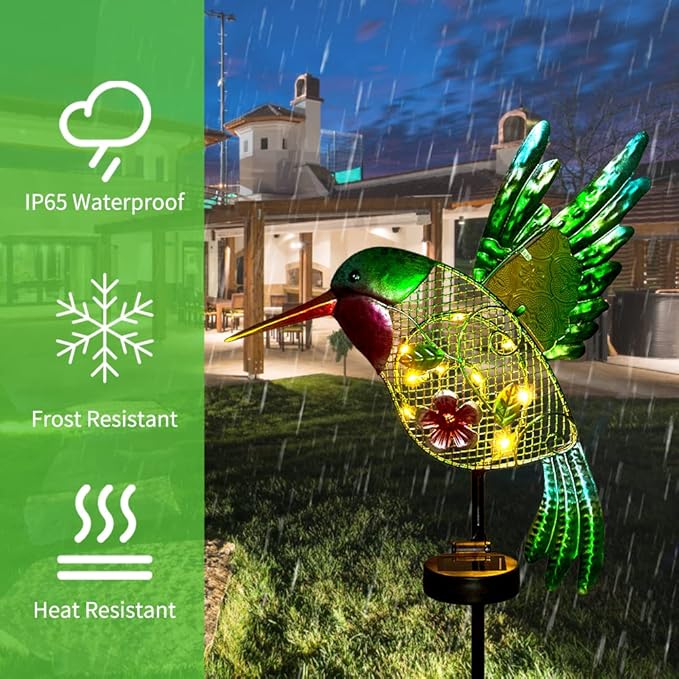 dreamysoul Outdoor Solar Garden Lights, Metal Hummingbird Garden Stake Lights for Outdoor Garden Patio Yard Pathway