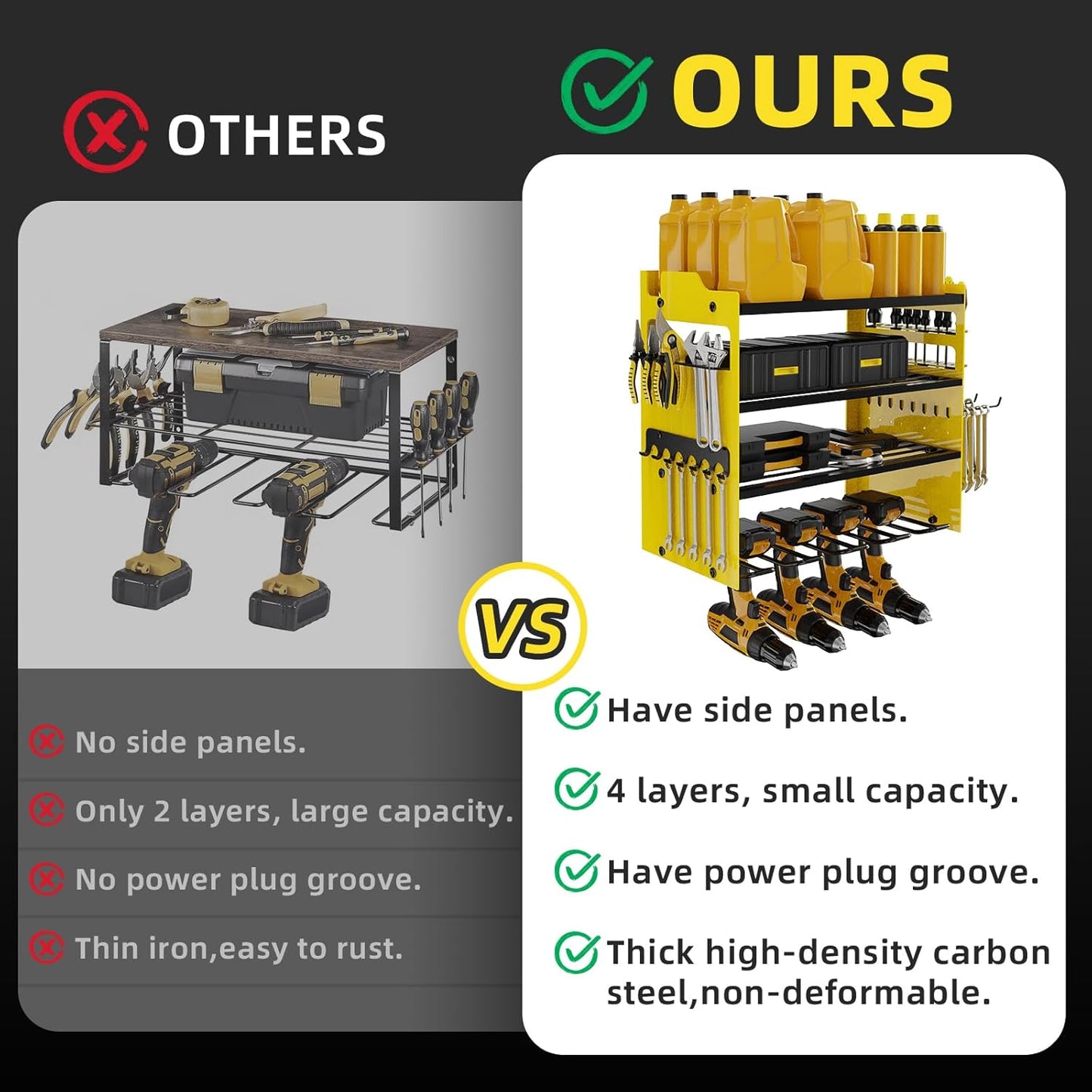 Power Tool Organizer Wall Mount with 4-Drill Holders-400Lbs Load Heavy Duty Metal 4-Layers Garage Storage and Organization Adjustable Battery Tools Rack Utility Racks Gifts for Men