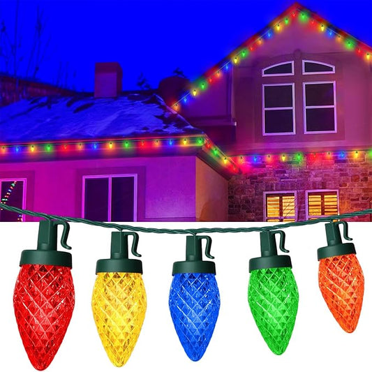 C9 LED Christmas Lights, 34FT 50 Bulbs Outdoor Christmas Decorations for House Waterproof String Lights Extendable Green Wire Fairy Lights for Patio Xmas Garden Party Wedding Holiday Indoor Multicolor