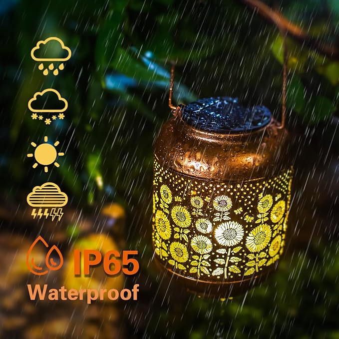 Sunflower Solar Lanterns Outdoor Waterproof Hanging Solar Lights Sunflower Gifts for Women Men Mom Metal Decorative LED Outdoor Lanterns for Patio,Lawn,Landscape, Garden Decor, Yard Decoration