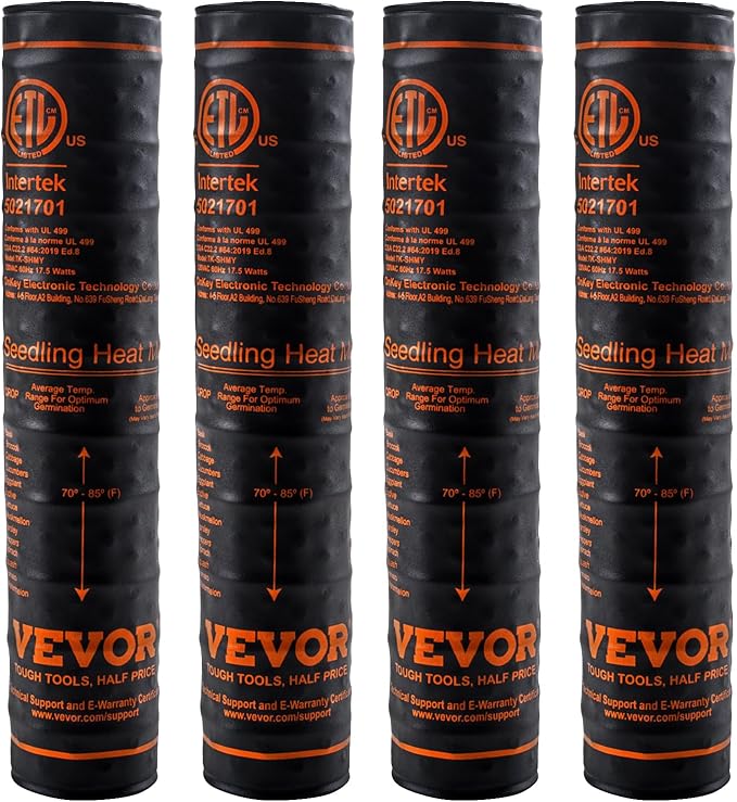 VEVOR 4 Pack Seedling Heat Mat 10"x 20.75", MET-Certified Warm Hydroponic Plant Heating Pad for Seed Starting, Waterproof Heating Mats for Germination, Indoor Gardening, Greenhouse