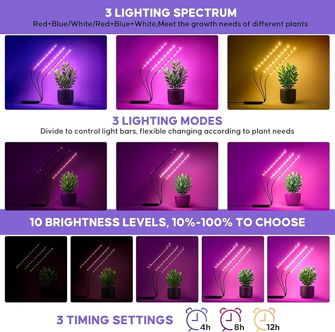 Plant Stand Indoor, 8 Tiered 64" Tall Plant Stands with Grow Lights, Metal Plant Shelf for Multiple Plants, Corner Plant Stand, Modern Home Decor for Living Room, Patio