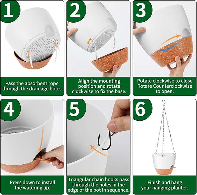 GARDIFE Hanging Planter, 10 inch Hanging planters for Indoor. Outdoor Plants, Self Watering Plant Pot, 2 Pack Large self Watering Hanging Planter, White