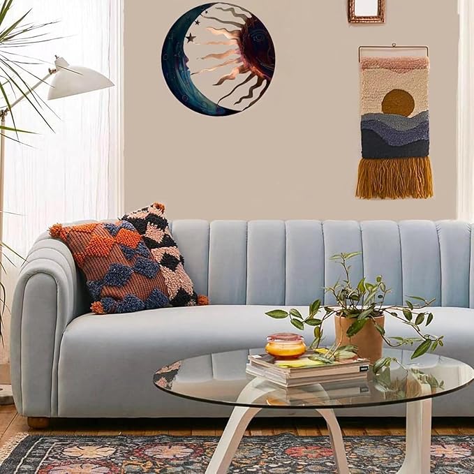 Jannity Metal Sun Wall Decor,11.02 Inches Large Metal Wall Art with Sun Moon Stars Retro Moon Sun Wall Decoration Hanging for Indoor Outdoor Patio Yard Home Garden