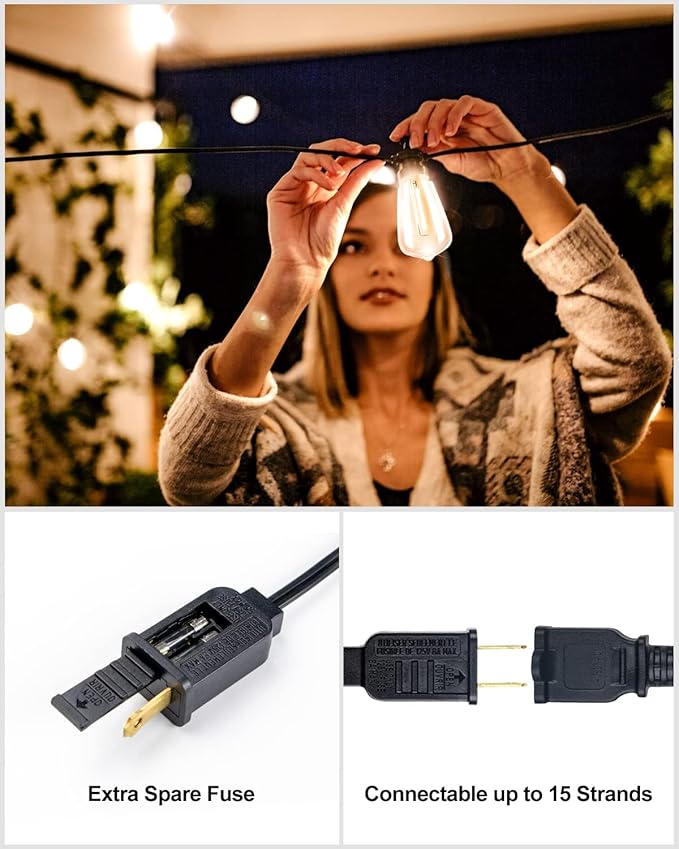 Lightdot 400FT Outdoor String Lights, LED Bistro String Lights with Shatterproof ST38 Vintage Bulbs, 2200K Dimmable, Waterproof Hanging Lights for Porch, Deck, Garden, Backyard, Balcony - ETL Listed