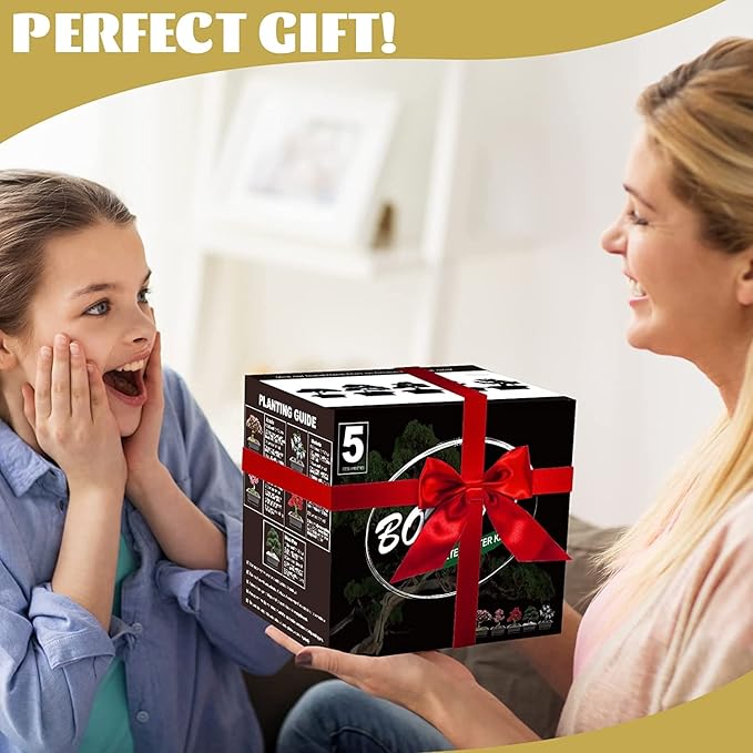 5 Bonsai Tree Kit Complete Plant Growing Tools, Grow in Pot Indoor Bonsai Tree Starter Kit, Great Home Gardening Potted Plants DIY Gift for Adults