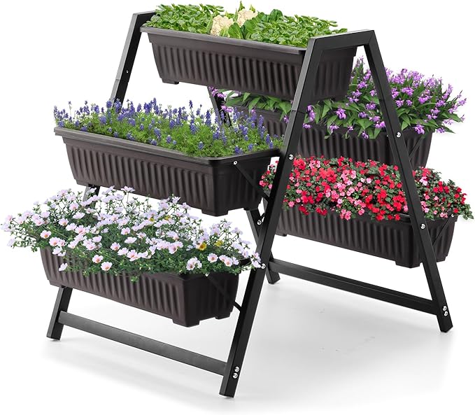 Raised Garden Planter Bed, Tiered Planter Stand with 5 Boxes (Brown), 26" Long*36.5" Wide*31" Tall, Good for Herbs, Flowers, or Vegetables in Patio Balcony Indoor Outdoor