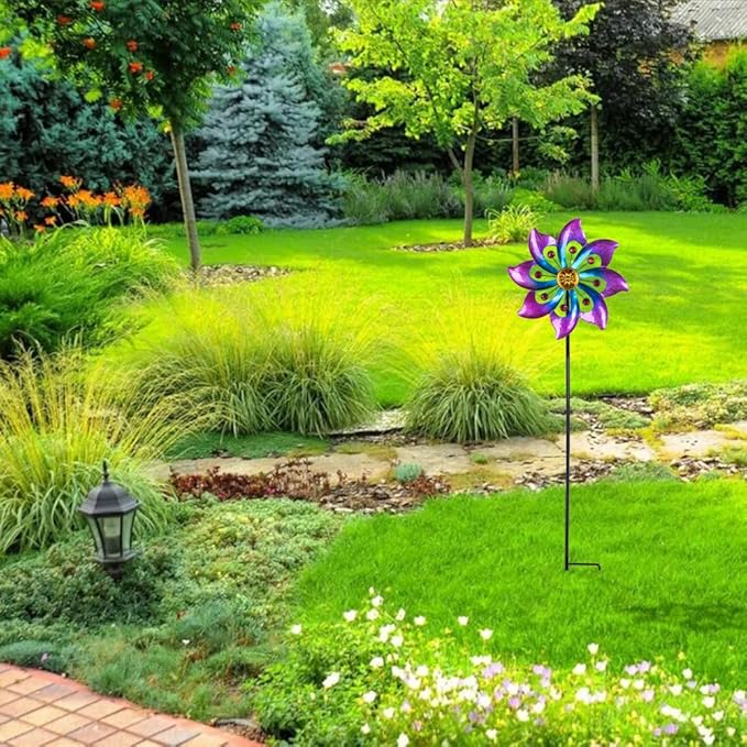 VEWOGARDEN Small Wind Spinners for Yard and Garden, Waterproof Metal Pinwheels Wind Spinners Outdoor Decor (Blue and Pink)