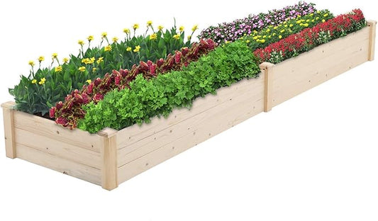 Crownland Outdoor Gardens 8 ft Raised Garden Bed Wooden Patio Raised Beds Backyard Elevated Planter Box Grow Vegetables Fruits Herb Yard Fast Easy Assembly