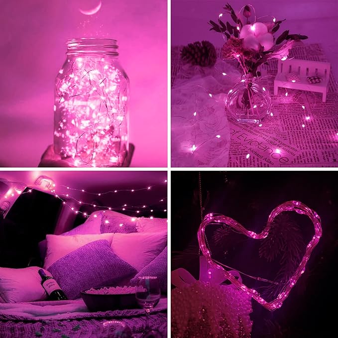 Solar String Lights Outdoor, 2-Pack Total 80FT 200 LED Solar Christmas Twinkle Lights Outside Waterproof Copper Wire 8 Modes Solar Fairy Lights for Garden Tree Party Birthday Christmas Decor (Pink)